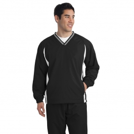 Sport-Tek TJST62 Tall Tipped V-Neck Raglan Wind Shirt - Black/White