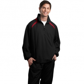 Sport-Tek JST75 1/2-Zip Wind Shirt - Black/True Red