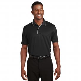 Sport-Tek K467 Dri-Mesh Polo with Tipped Collar and Piping - Black/White