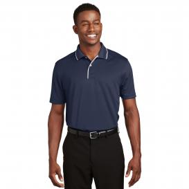 Sport-Tek K467 Dri-Mesh Polo with Tipped Collar and Piping - Navy/White