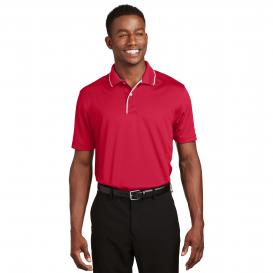 Sport-Tek K467 Dri-Mesh Polo with Tipped Collar and Piping - Red/White