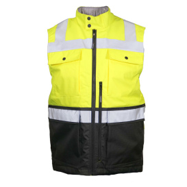 Hi-Vis Yellow/Black Reversible Insulated Safety Vest with Reflective Strips