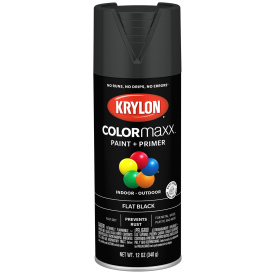 Krylon K05546007 COLORmaxx Paint + Primer - Flat Black - 12 oz Can