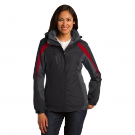 Port Authority L321 Ladies Colorblock 3-in-1 Jacket - Black/Magnet Grey/Signal Red