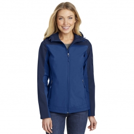 Port Authority L335 Ladies Hooded Core Soft Shell Jacket - Night Sky Blue/Dress Blue Navy