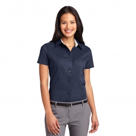 Port Authority L508 Ladies Short Sleeve Easy Care Shirt - Navy/Light Stone