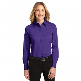 Port Authority L608 Ladies Long Sleeve Easy Care Shirt - Purple/Light Stone