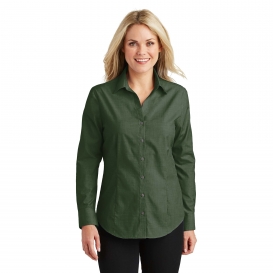 Port Authority L640 Ladies Crosshatch Easy Care Shirt - Dark Cactus Green