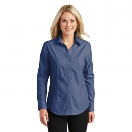 Port Authority L640 Ladies Crosshatch Easy Care Shirt - Deep Blue