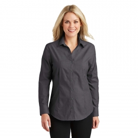 Port Authority L640 Ladies Crosshatch Easy Care Shirt - Soft Black