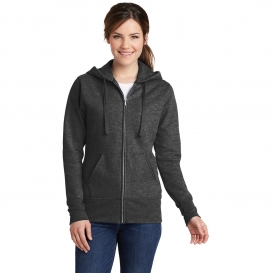 Port & Company LPC78ZH Ladies Core Fleece Full-Zip Hooded Sweatshirt - Dark Heather Grey
