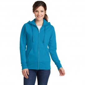 Port & Company LPC78ZH Ladies Core Fleece Full-Zip Hooded Sweatshirt - Neon Blue
