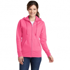 Port & Company LPC78ZH Ladies Core Fleece Full-Zip Hooded Sweatshirt - Neon Pink