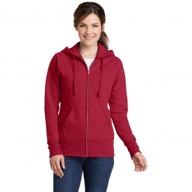 Port & Company LPC78ZH Ladies Core Fleece Full-Zip Hooded Sweatshirt - Red