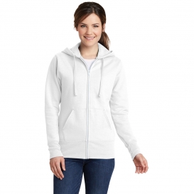 Port & Company LPC78ZH Ladies Core Fleece Full-Zip Hooded Sweatshirt - White