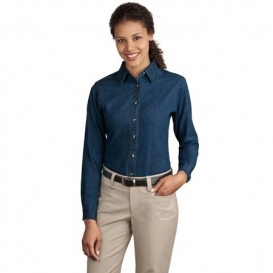 Port & Company LSP10 Ladies Long Sleeve Value Denim Shirt - Ink Blue