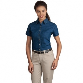 Port & Company LSP11 Ladies Short Sleeve Value Denim Shirt - Ink Blue