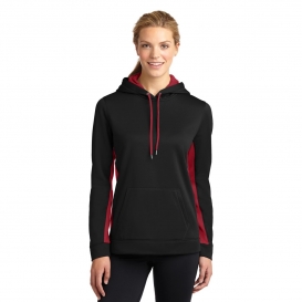 Sport-Tek LST235 Ladies Sport-Wick Fleece Colorblock Hooded Pullover - Black/Deep Red