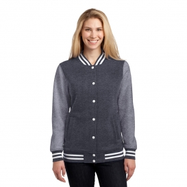 Sport-Tek LST270 Ladies Fleece Letterman Jacket - Graphite Heather/Vintage Heather