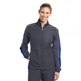 Sport-Tek LST61 Ladies Piped Colorblock Wind Jacket - Graphite Grey/True Royal/White