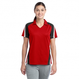 Sport-Tek LST654 Ladies Tricolor Micropique Sport-Wick Polo Shirt - True Red/Black/White