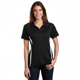 Sport-Tek LST685 Ladies PosiCharge Micro-Mesh Colorblock Polo Shirt - Black/White