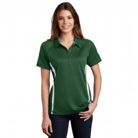 Sport-Tek LST685 Ladies PosiCharge Micro-Mesh Colorblock Polo Shirt - Forest Green/White