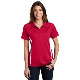 Sport-Tek LST685 Ladies PosiCharge Micro-Mesh Colorblock Polo Shirt - True Red/White
