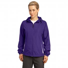 Sport-Tek LST76 Ladies Colorblock Hooded Jacket - Purple/White