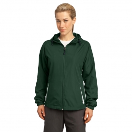 Sport-Tek LST76 Ladies Colorblock Hooded Jacket - Forest Green/White