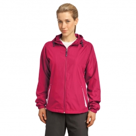 Sport-Tek LST76 Ladies Colorblock Hooded Jacket - Pink Raspberry/White