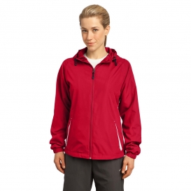 Sport-Tek LST76 Ladies Colorblock Hooded Jacket - True Red/White