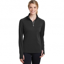Sport-Tek LST860 Ladies Sport-Wick Textured 1/4-Zip Pullover - Black