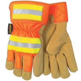 MCR Safety 19251 Luminator Grain Pigskin Leather Gloves - Hi-Viz Reflective Back