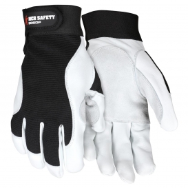 MCR Safety 906DP Mechanics Grain Goatskin Gloves - Cowhide Double Palm - Nylon/Spandex Back