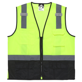MCR Safety CL2MLSZ Type R Class 2 Luminator Black Bottom Solid/Mesh Safety Vest - Yellow/Lime