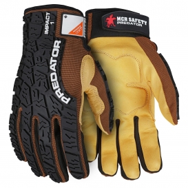 MCR Safety PD2907 Predator Mechanics Gloves - Goatskin Leather Palm - Tire Tread TPR on Back