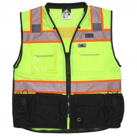 MCR Safety PSURVCL2LS Type R Class 2 Black Bottom Solid Front Mesh Back Surveyor Safety Vest