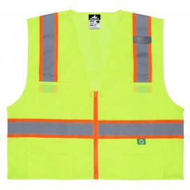 MCR Safety RSURVM Type R Class 2 Luminator Recycled Surveyor Safety Vest - Yellow/Lime