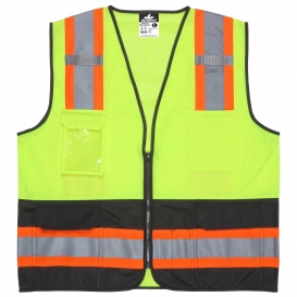 MCR Safety WCCL2MLSZ Type R Class 2 Black Bottom Solid/Mesh Safety Vest - Yellow/Lime