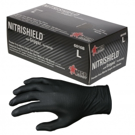 MCR Safety 6016B NitriShield Disposable Nitrile Gloves w/ Grippaz Technology - 6 mil - Powder Free - Black