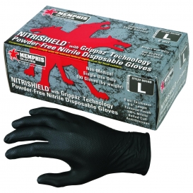 Memphis 6016B NitriShield Disposable Nitrile Gloves w/ Grippaz Technology - 6 mil - Powder Free - Black