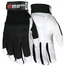 MCR Safety 914 Mechanics Gloves - Premium Grain Goatskin Padded Palm - Spandex Back
