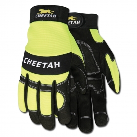 MCR Safety 935 Cheetah Mechanics Gloves - Synthetic Leather Palm - Velcro Wrist Closure - Yellow