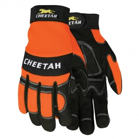 MCR Safety 935 Cheetah Mechanics Gloves - Synthetic Leather Palm - Velcro Wrist Closure - Orange