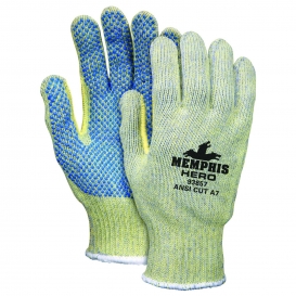 Memphis 93857 Hero Gloves - 7 Gauge Kevlar/Stainless Steel/Nylon Shell - PVC Dotted Palms - ANSI Cut A7