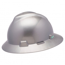 MSA 10019548 V-Gard Full Brim Hard Hat - Ratchet Suspension - Silver