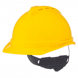 MSA 10034020 V-Gard 500 Vented Cap Style Hard Hat - 4-Point Ratchet Suspension - Yellow