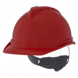 MSA 10034022 V-Gard 500 Vented Cap Style Hard Hat - 4-Point Ratchet Suspension - Red