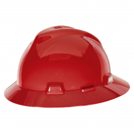 MSA 10058324 V-Gard Full Brim Hard Hat - 1-Touch Suspension - Red